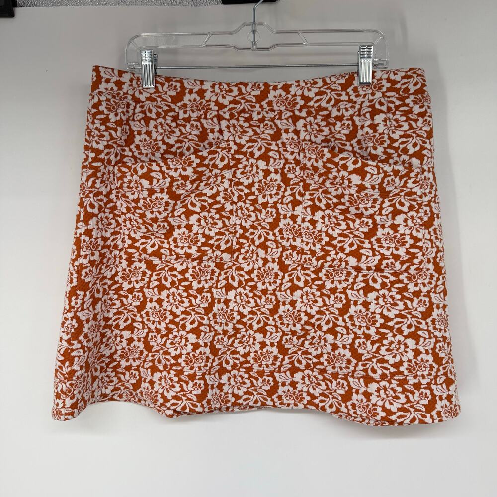 ModCloth Textured Knit Floral Mini Skirt Women's Size XL Orange White Pull On